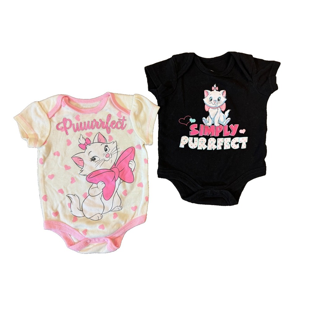 Disney Baby Girl Marie Aristocats 0/3 Months Rompers Bodysuits Lot Summer Outfit